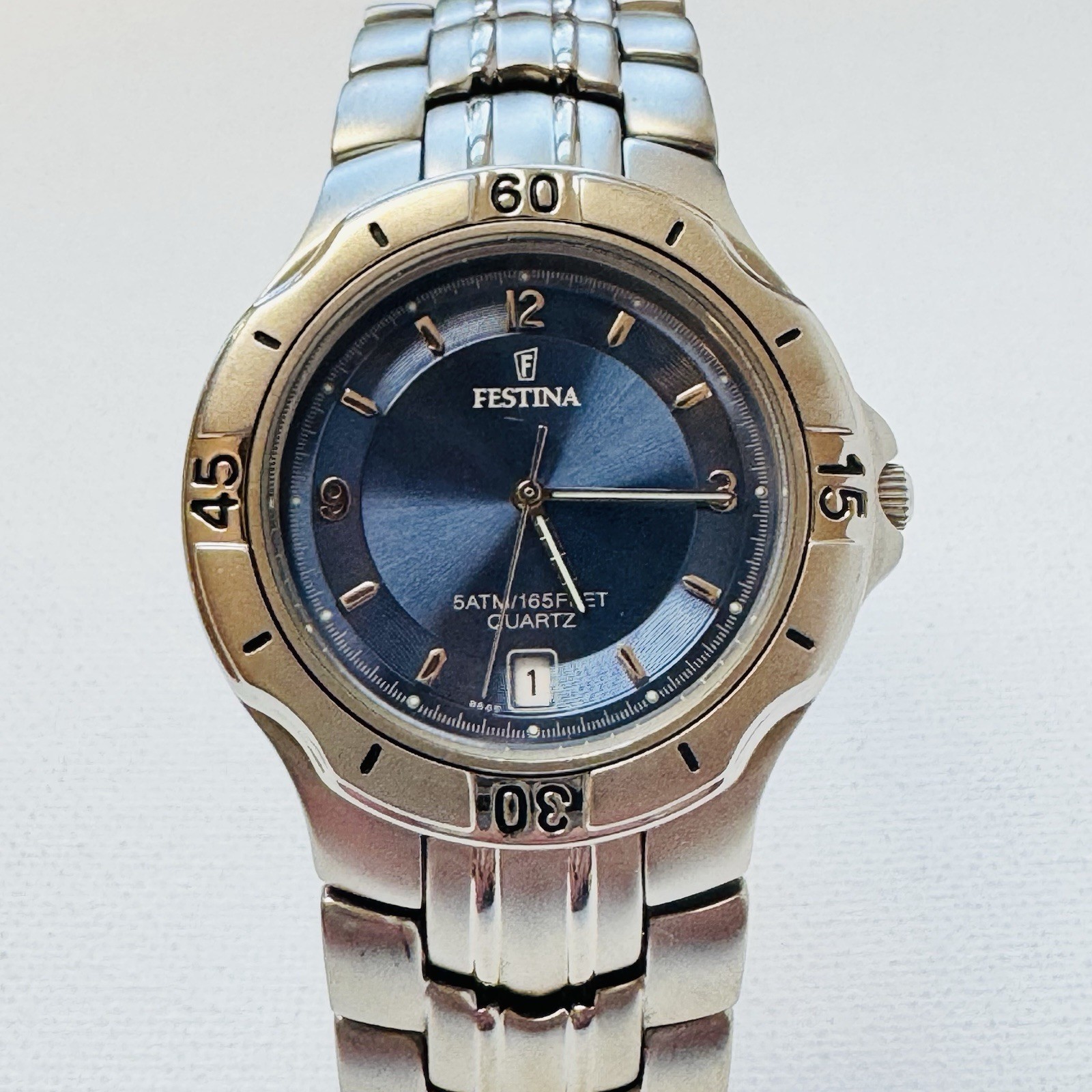 Festina Titanium 35mm Men’s Date Watch Stainless Silver Gray Blue Dial 8865