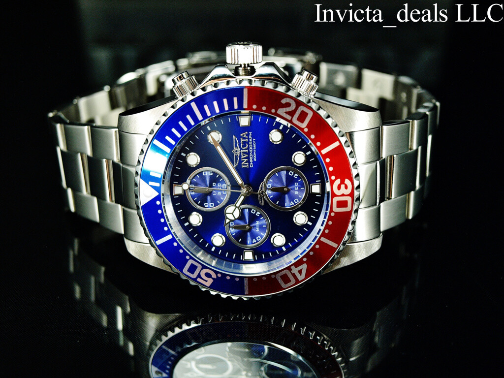 Invicta Men’s 43mm PRO DIVER PILOT Chronograph Blue Dial Red & Blue Bezel Watch