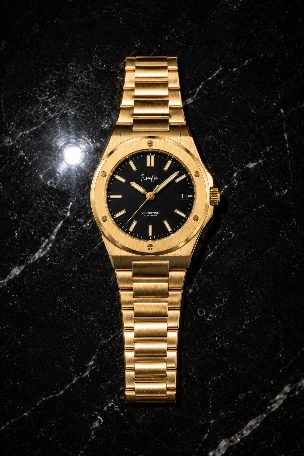 Élan Noir Day-Mark Automatic Mens Watch Gold Black Dial Sapphire Steel 41mm