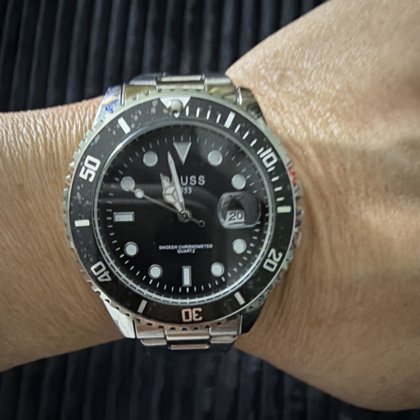 Oruss 1853 Diver Analog Wristwatch Black Dial Stainless Steel Bracelet Quartz