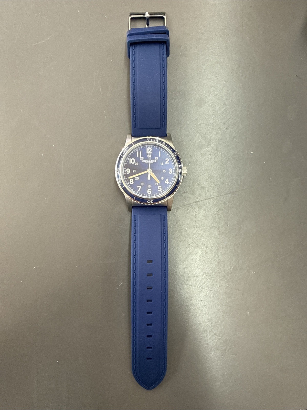 Coach W5015 Rivington watch featuring a navy dial and blue silicone rubber strap
