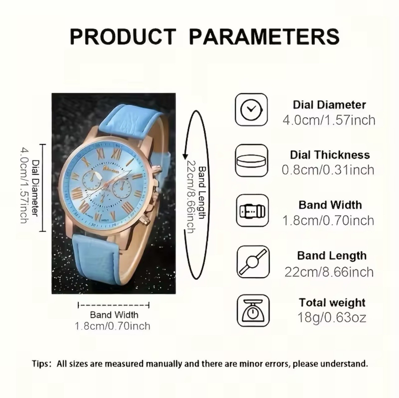 Geneva Women’s Quartz Analog Watch 40mm Blue Dial Blue Faux Leather Strap