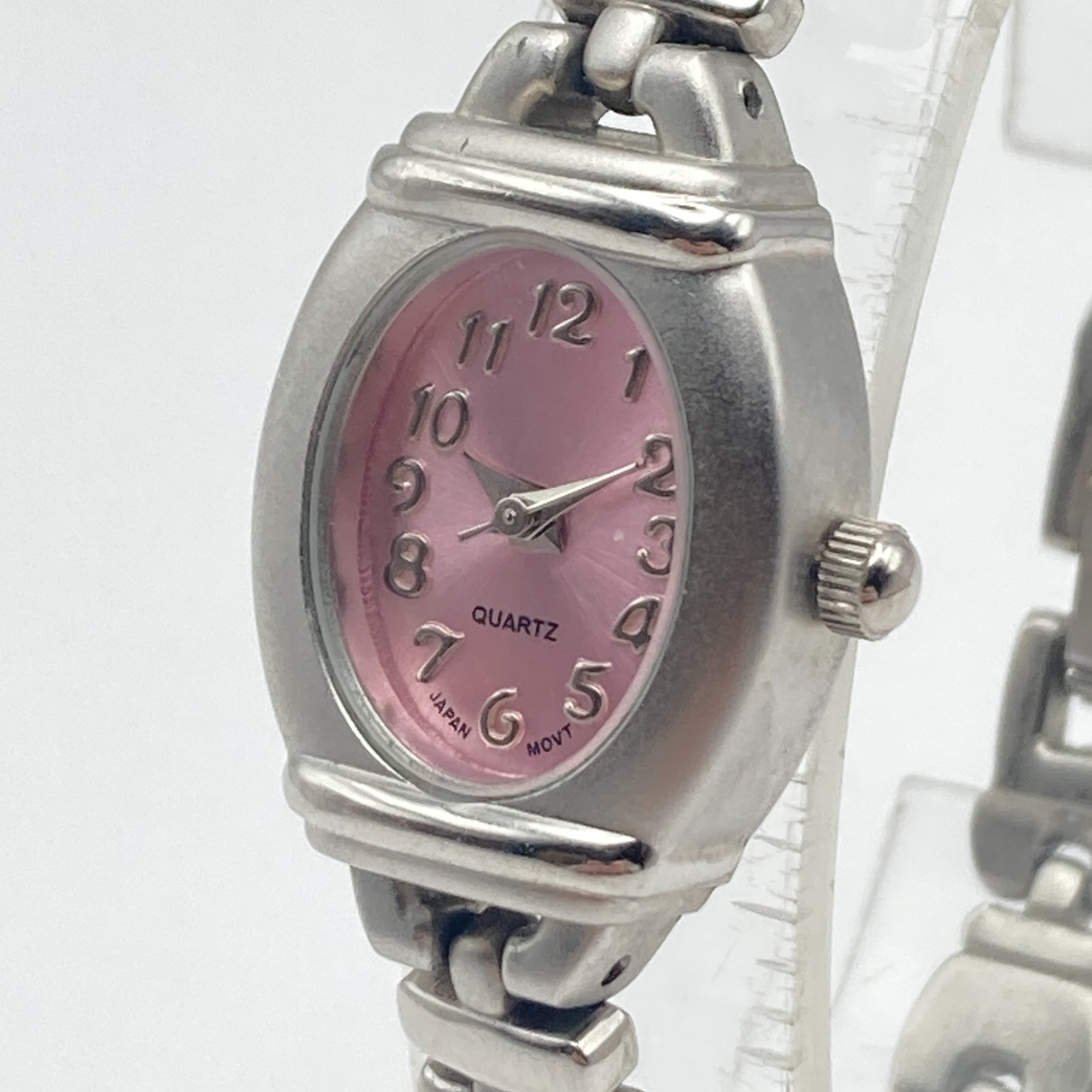 Advance Womens Watch 19mm Silver Tone Matte Pink Dial Oval New Battery 6.75″