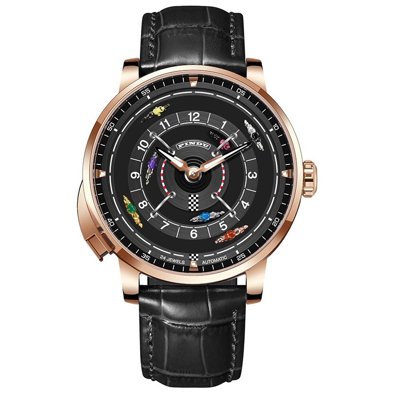 PINDU Men’s Mechanical Watch – Horse Racing Dial Sapphire Glass 5ATM Waterproof