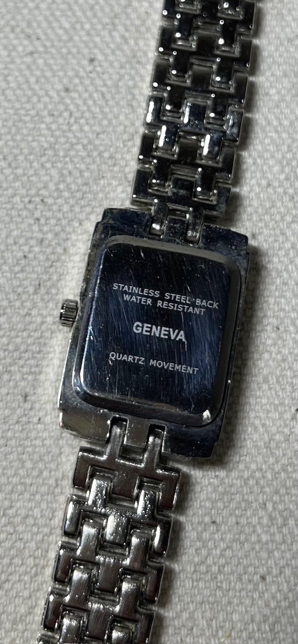 Geneva Designer Metallic Black Face Silver Tone His & Hers Watch w/ Box