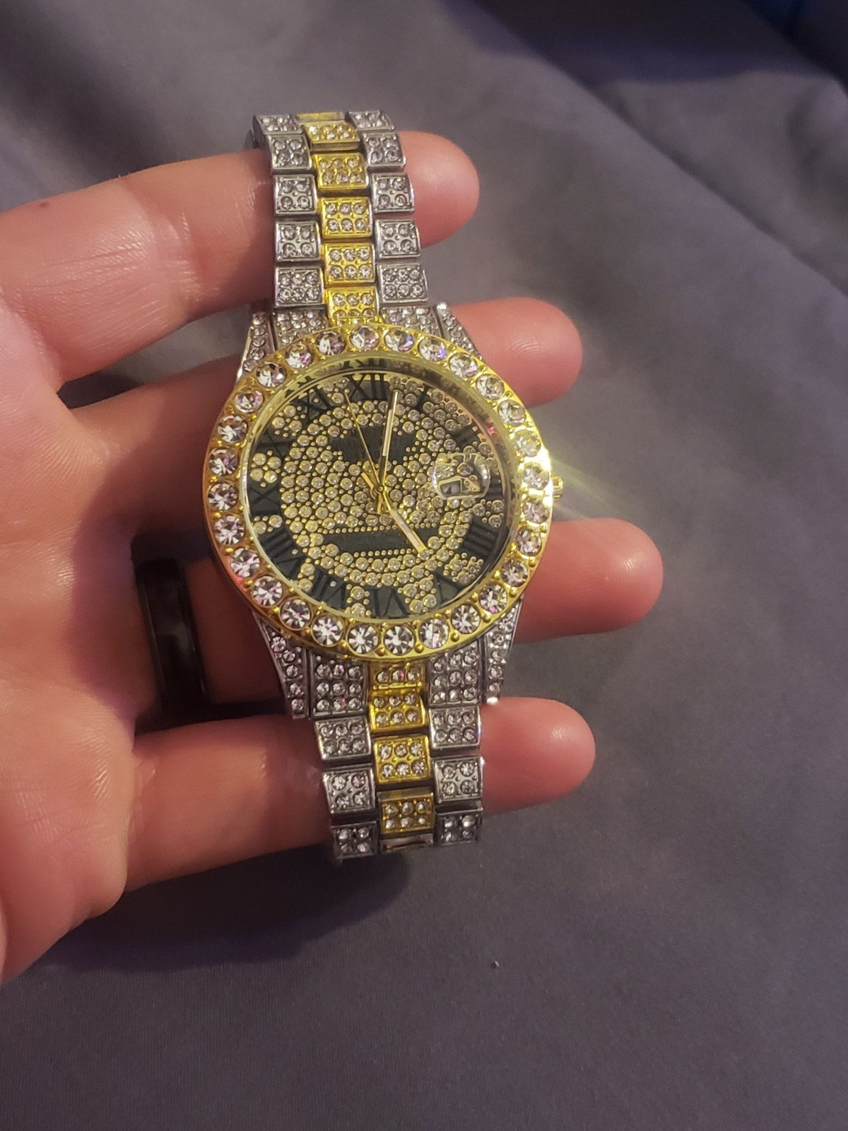 icedout Two-Tone Gold Silver Quartz Analog Date Wristwatch Crystal Bezel w/ Box