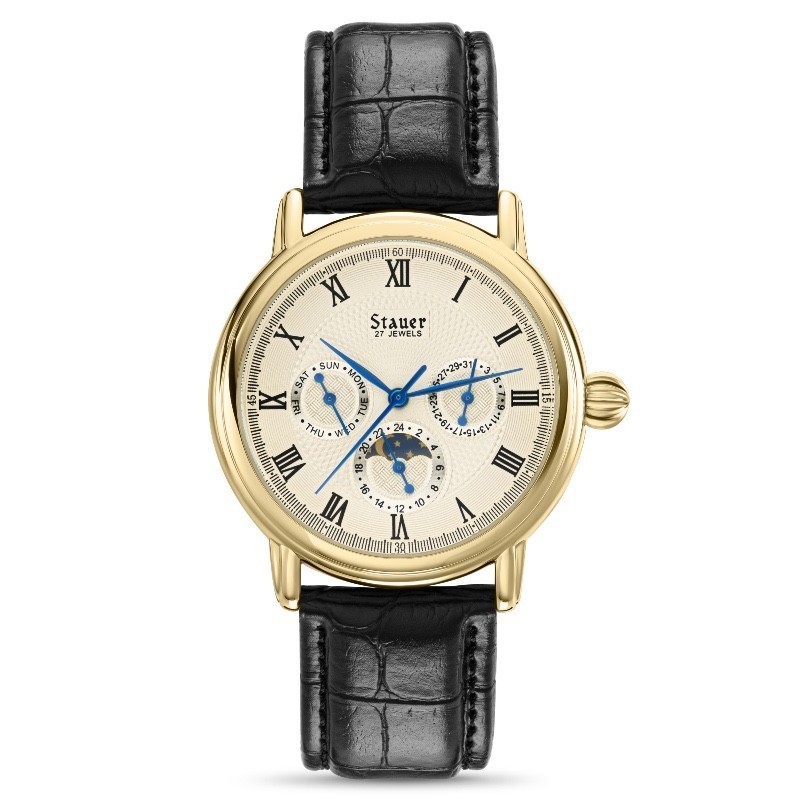 Stauer Magnificat II automatic Watch Men 40mm Silver Dial Gold Tone Daydate