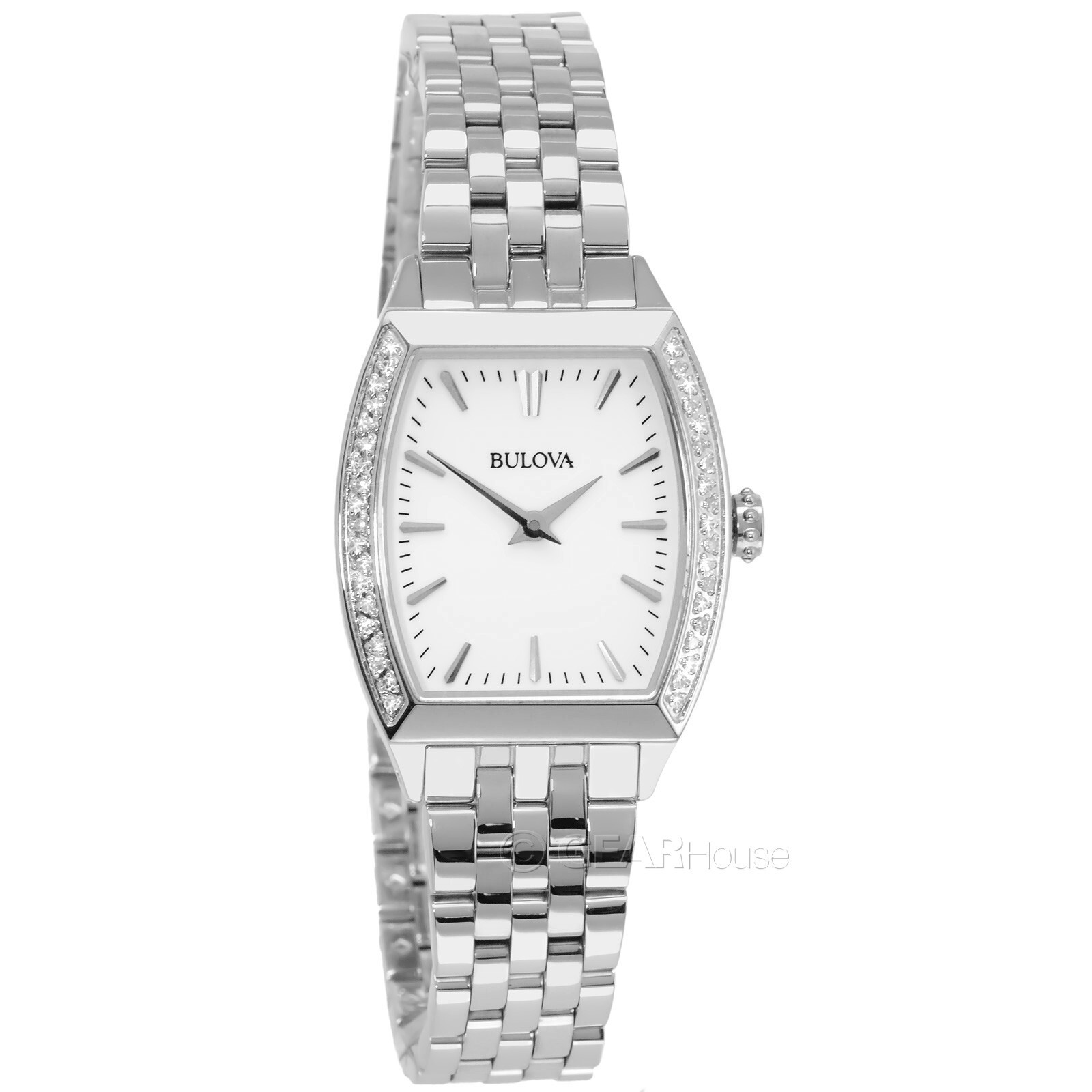 BULOVA Womens 38 Diamonds Dress Watch, White Dial, Silver Stainless Steel Band