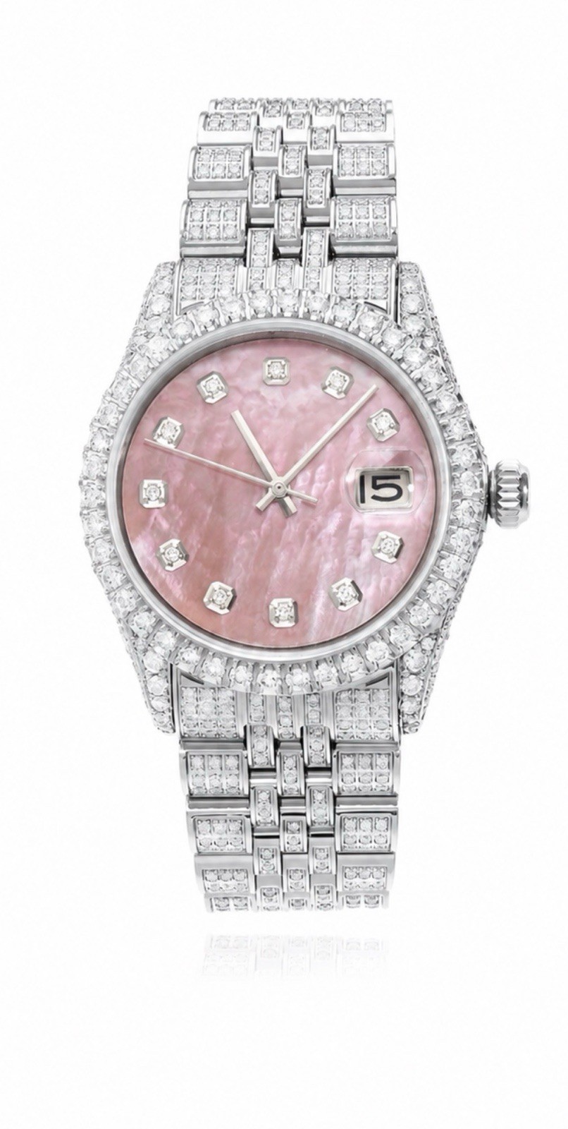 Fully Iced Out Pink DateJust Luxury Watch