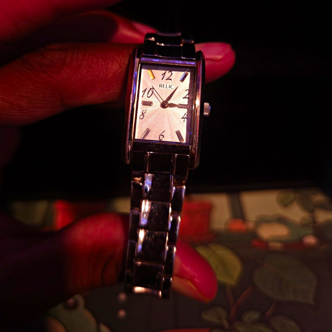 Relic Women’s Quartz Analog Rectangle Silver Bracelet Watch Textured Dial