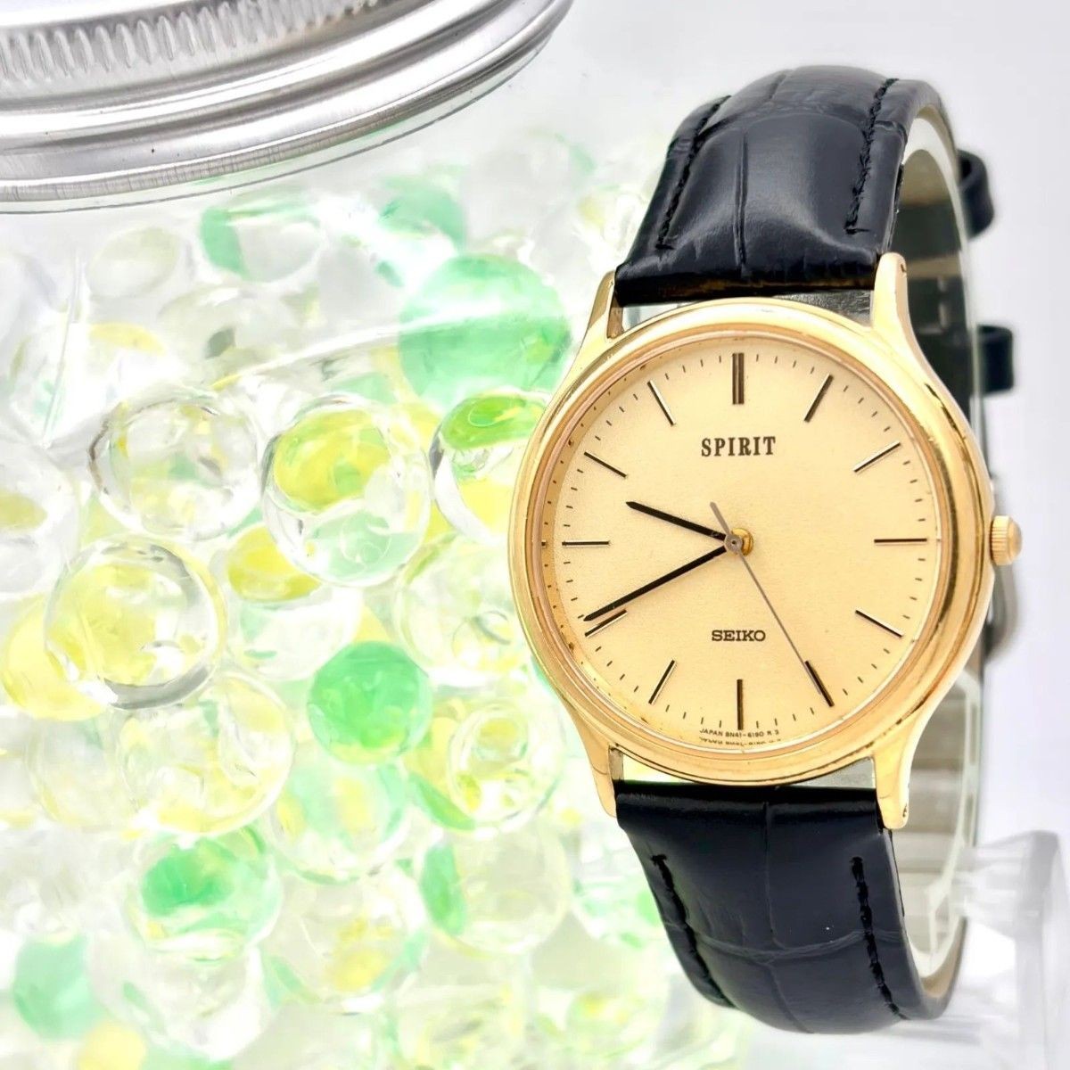 New Battery working SEIKO SPIRIT Men s Wristwatch Gold 8N41 6130 370505 New Belt