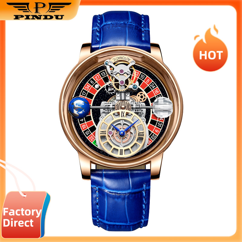 PINDU Luxury Men Watch 46mm Big Case Roulette Dial Quartz Waterproof Gift Watch