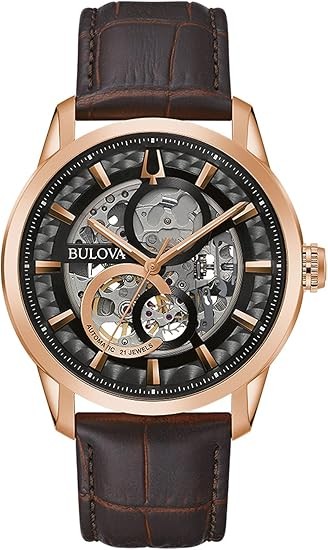BULOVA Sutton Automatic Exhibition Dial Classic Mens Brown Gold Watch 30M 97A169