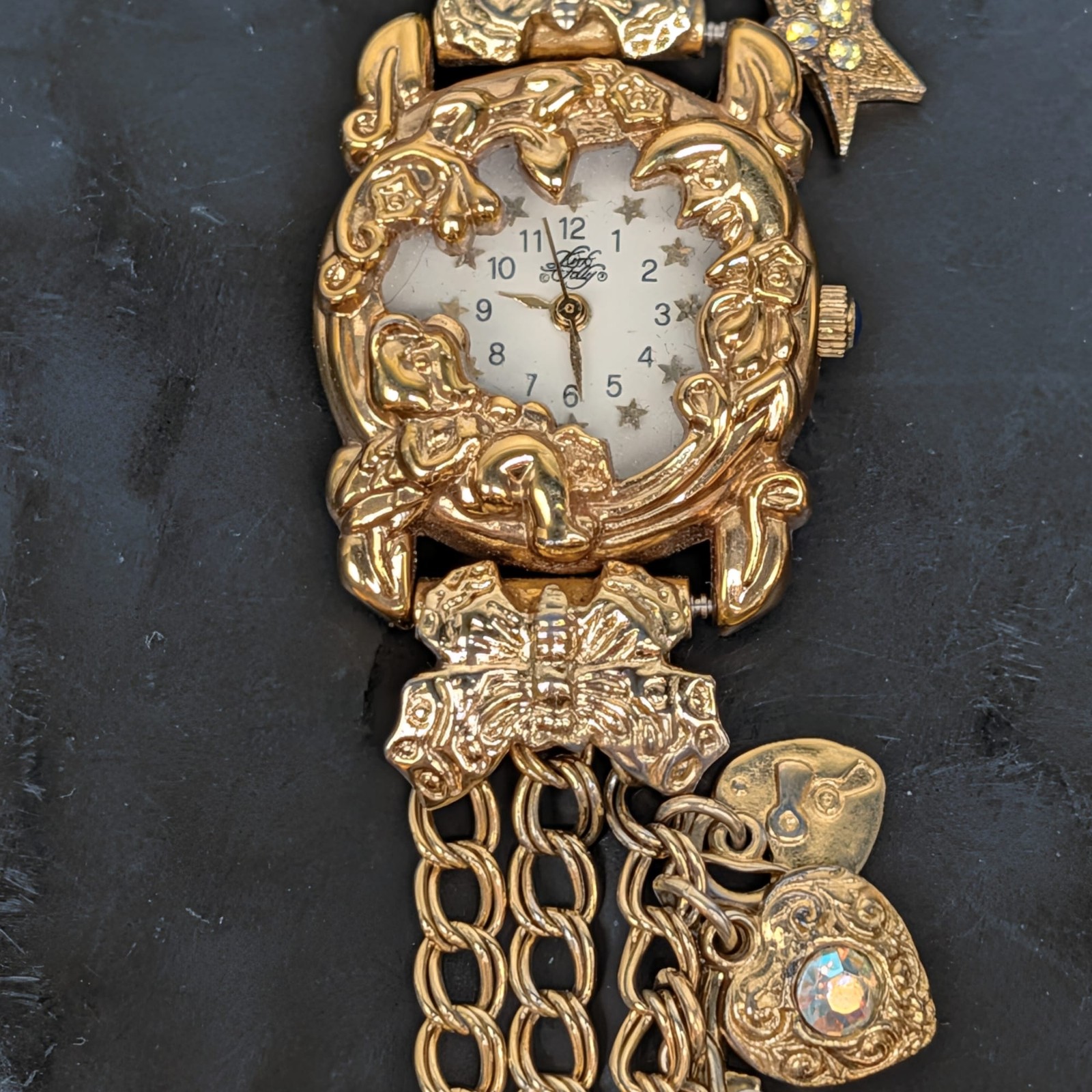 Kirks Folly K95 Women’s Watch Gold Tone Celestial Charm+Cherub+Heart+Star â­