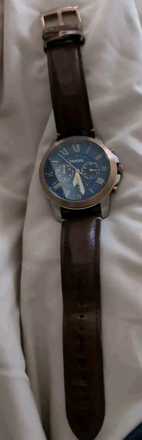AUTHENTIC FOSSIL FLYNN SILVER BROWN LEATHER CHRONOGRAPH FS1508 Pre-owned