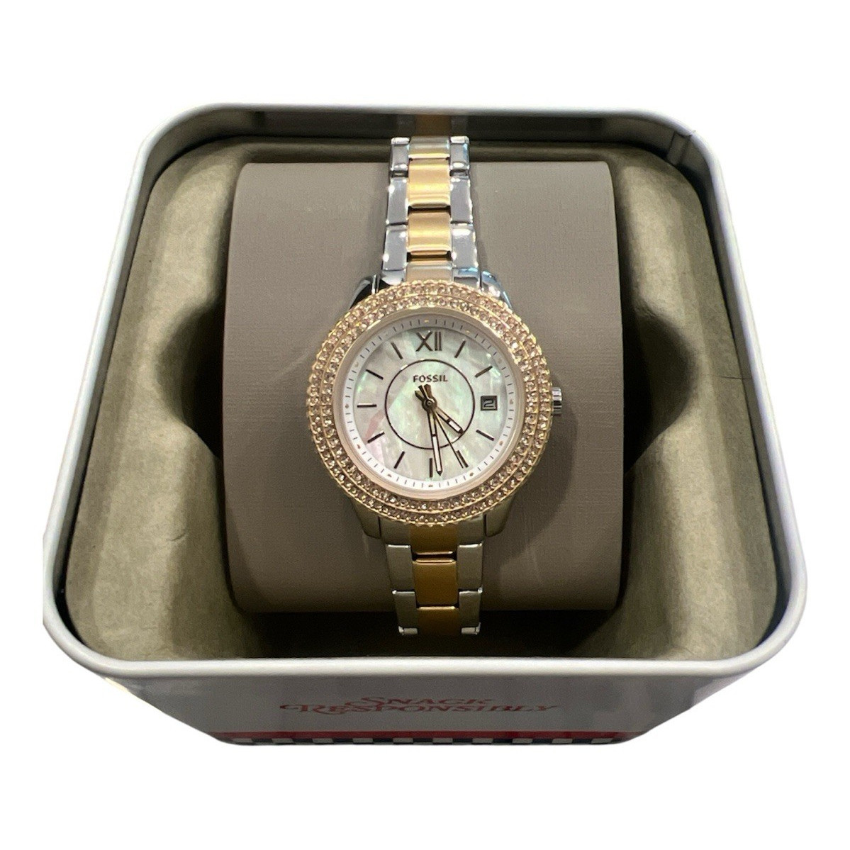 Fossil Scarlette ES5138 Women’s Watch Two-Tone Silver Gold Crystal Bezel (NWOT)