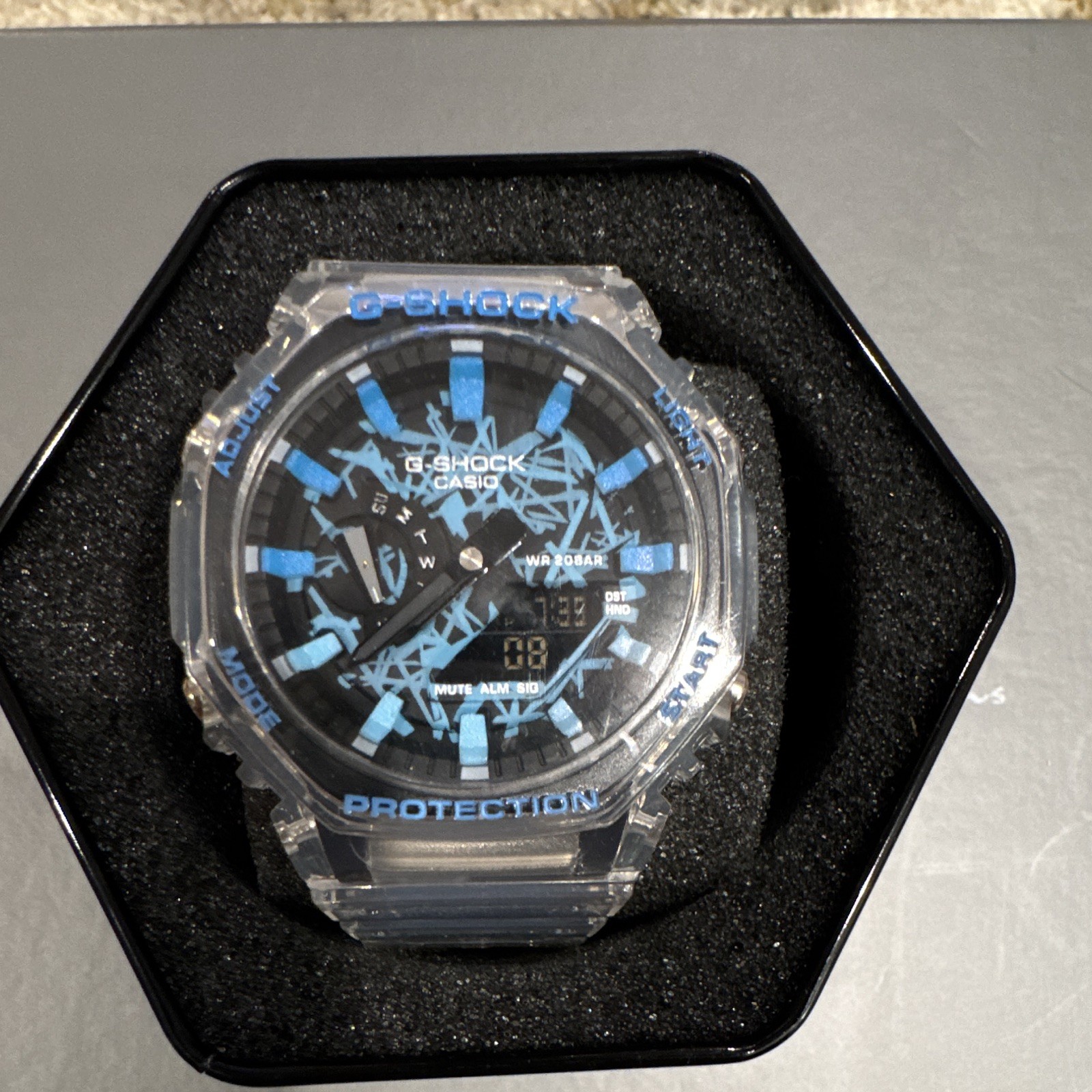 Casio G-SHOCK Analog-Digital Clear Resin Watch Black/Blue Dial 200m