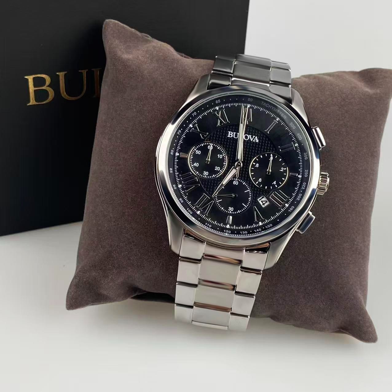 New Bulova Wilton -96B288- Men’s Chronograph Quartz Watch Stainless Steel 46.5mm