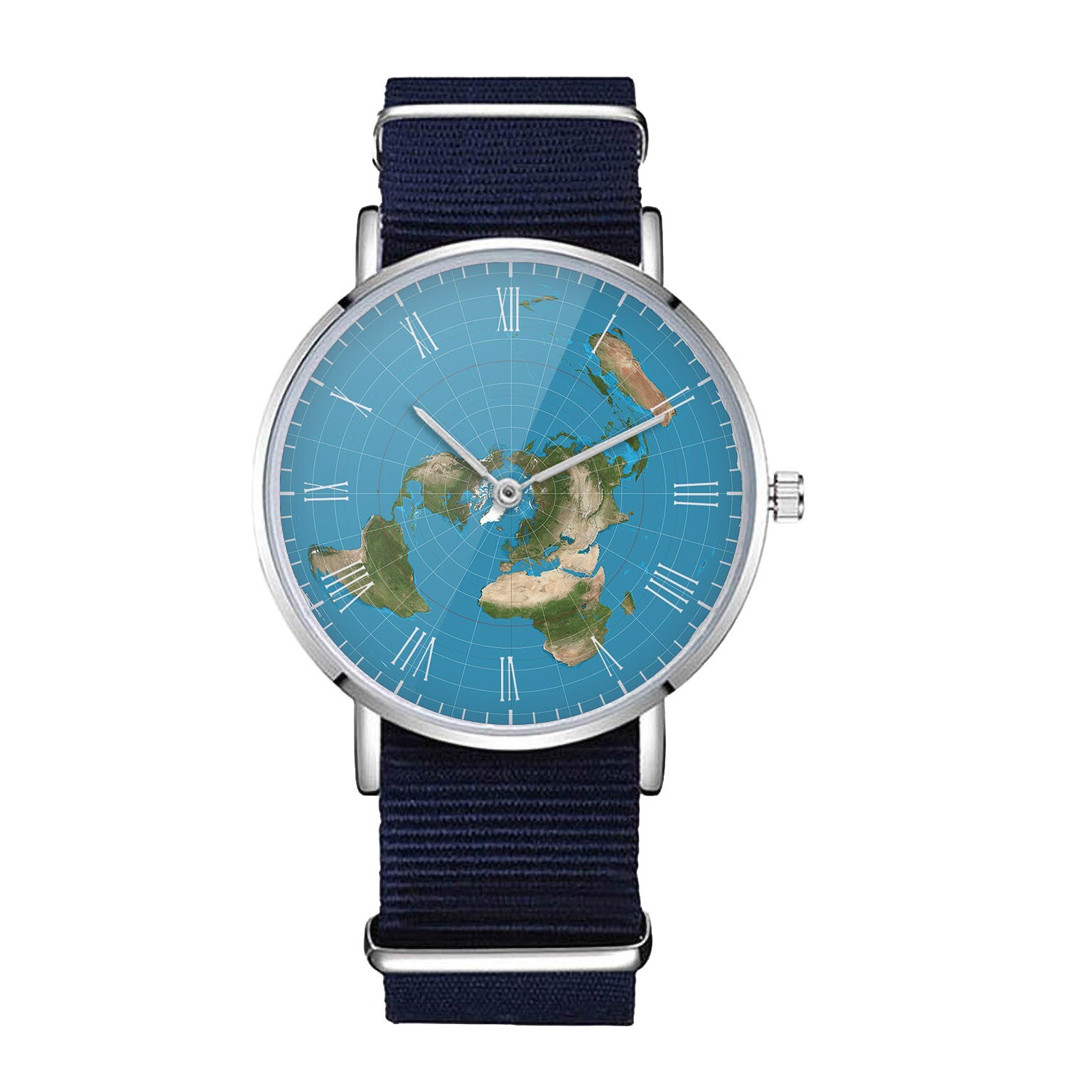 Flat Earth Map Nylon Watch, Unique Globe Design, Geography Buff Unisex Gift