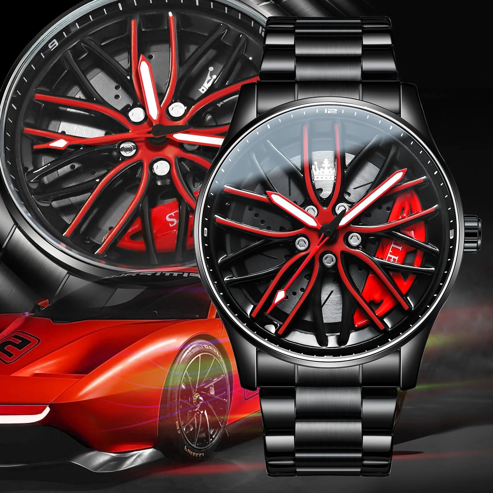 OLEVS Wheel Men’s Luxury Watch Waterproof Rotary Sport Car Rim Man Watch High