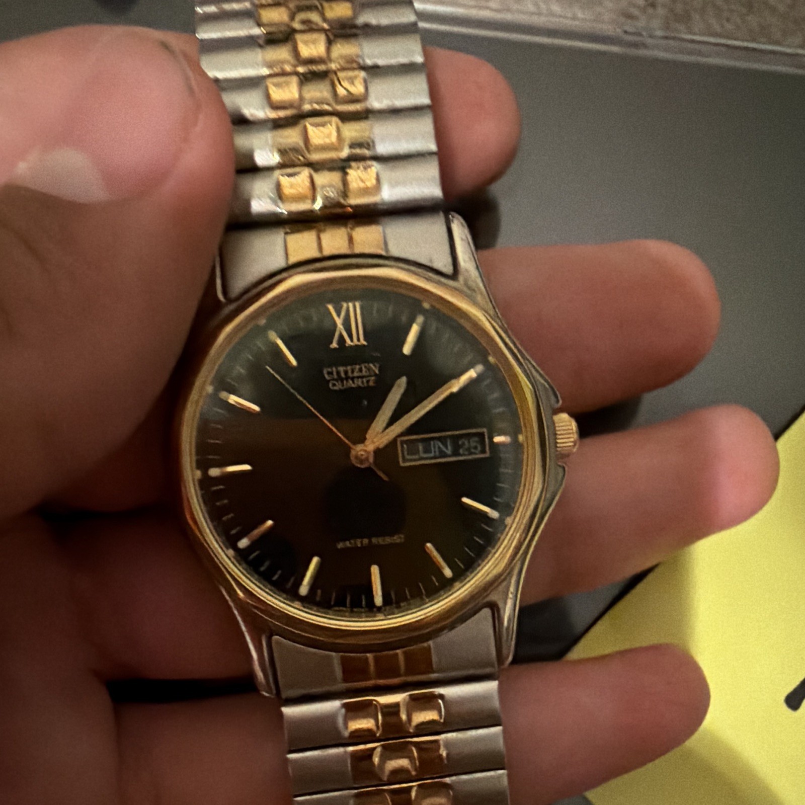 Citizen Quartz Two-Tone Bracelet Watch Black Dial Day/Date 32mm Water Resistant