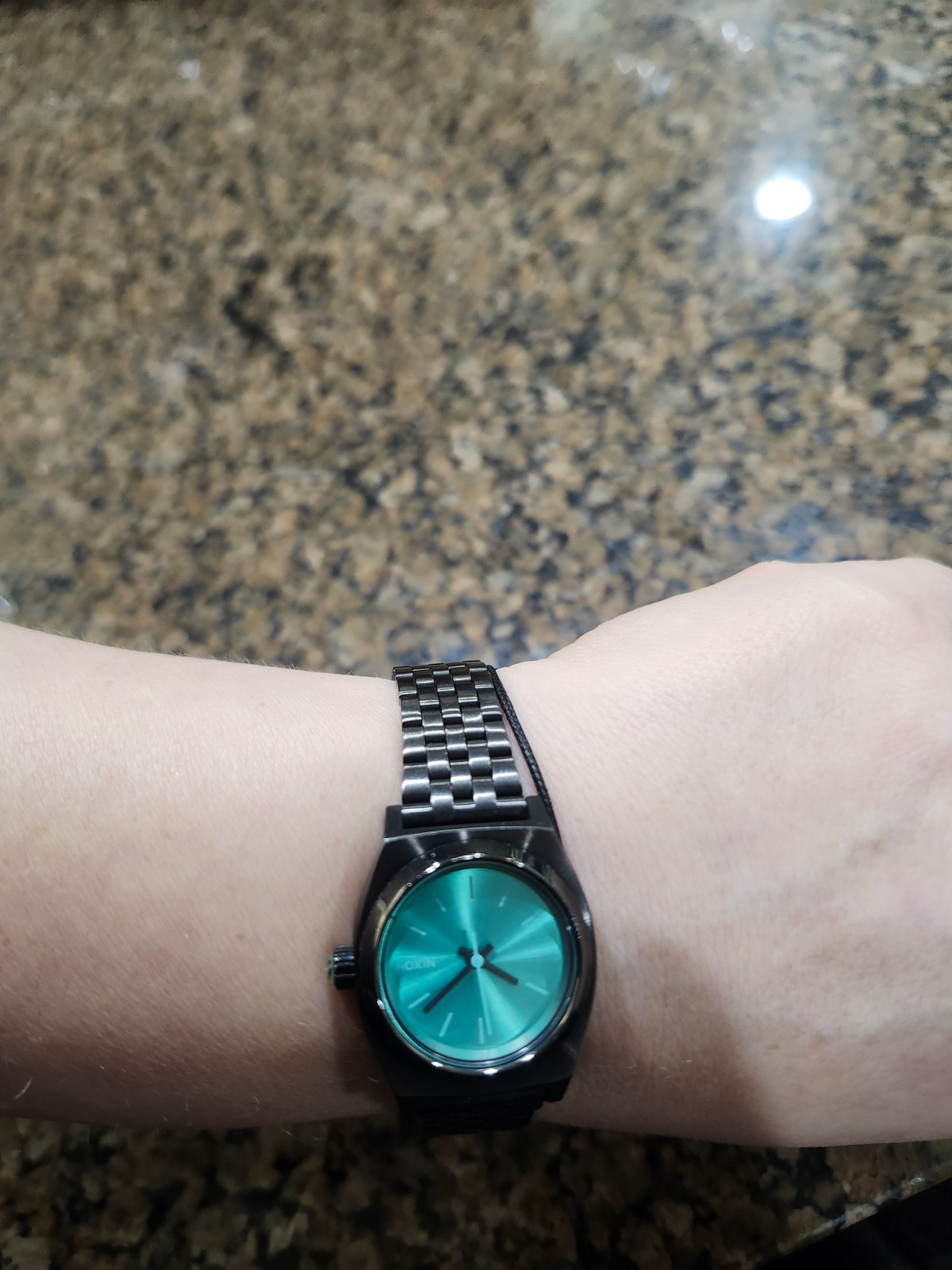 Nixon Minimized Small Time Teller Watch – Black / Turquoise Dial (A399)