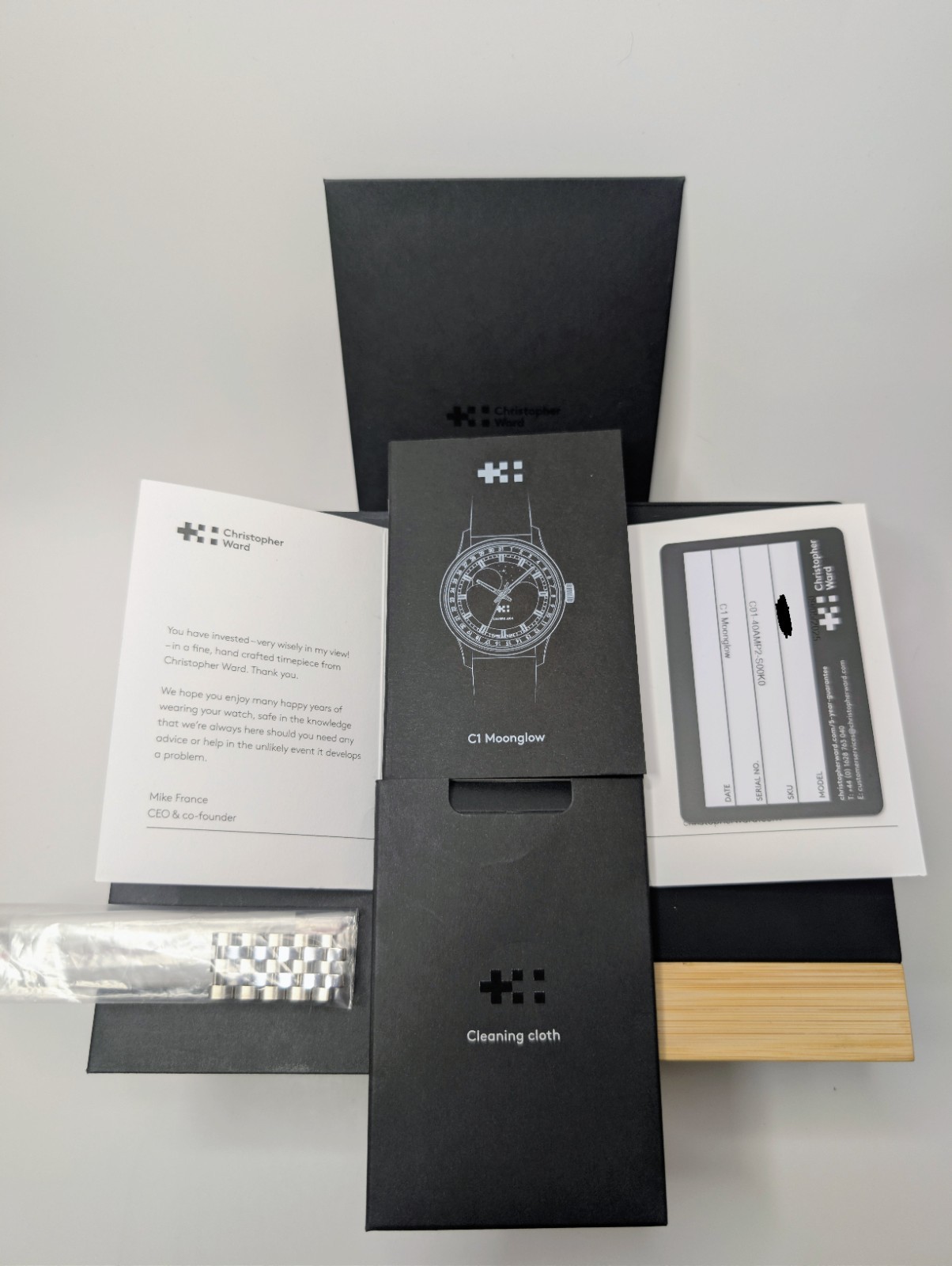 Christopher Ward C1 Moonglow 41mm Auto Moonphase Steel Bracelet Box Papers 2025