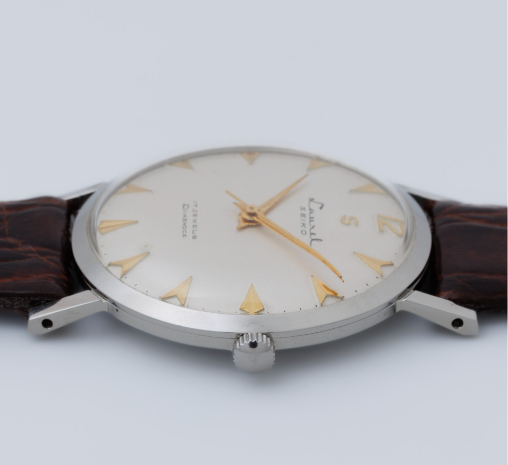 Seiko Laurel, 1960 model, wedge-shaped index, cursive logo
