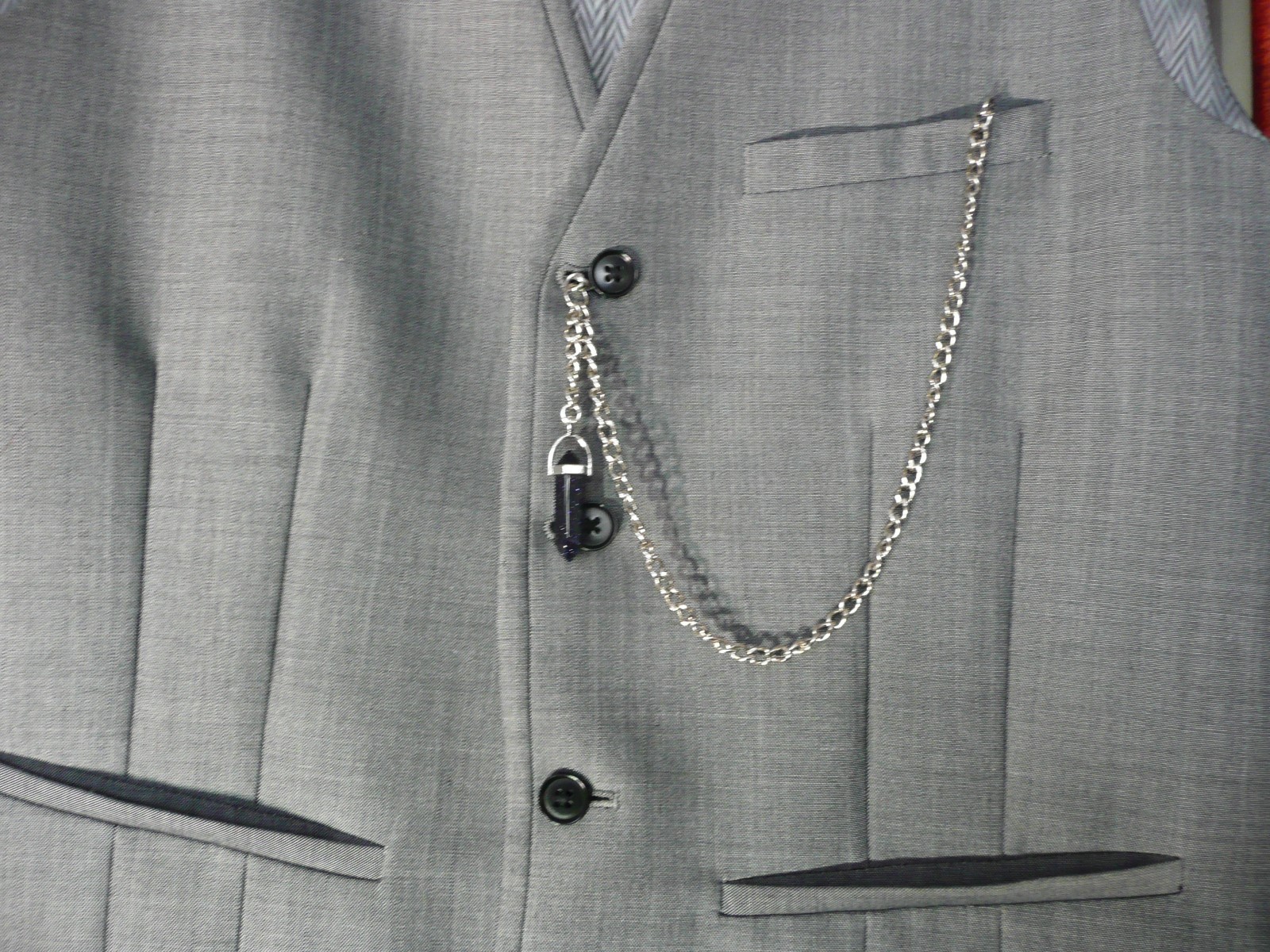 Single albert silver plated black obsidian Crystal stone pocket watch chain fob