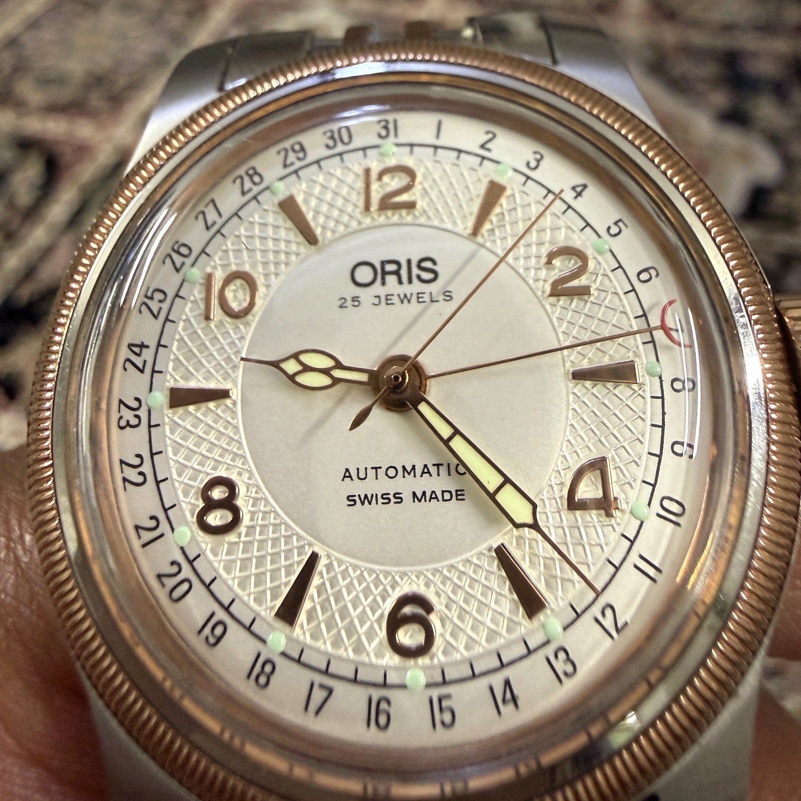 Oris Big Crown Pointer Date 7543 Automatic 40mm Two Tone Rose Gold Watch Mint