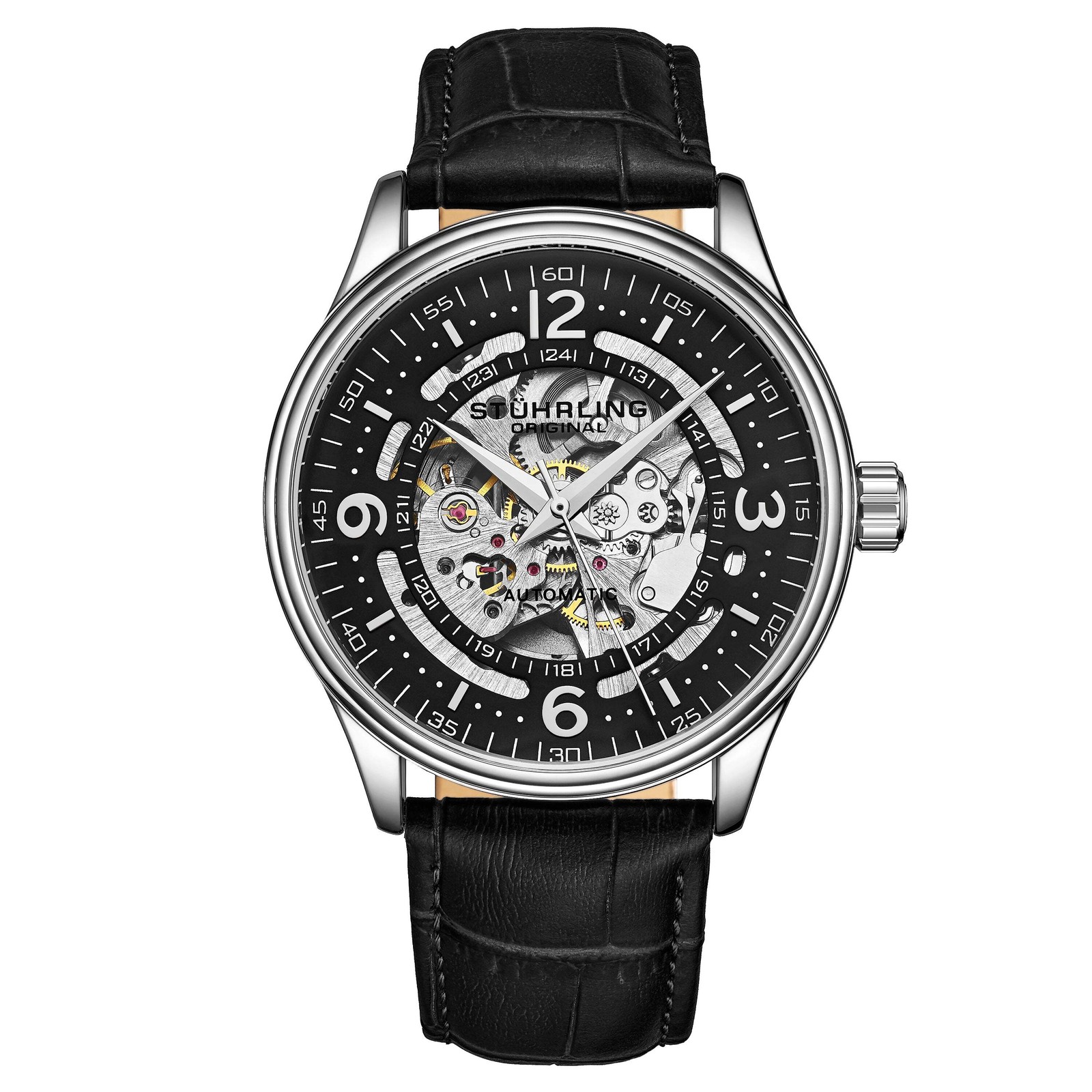 Denmark Automatic Skeleton Watch Black/Leather | Black Dial Wristwatch 3947.2