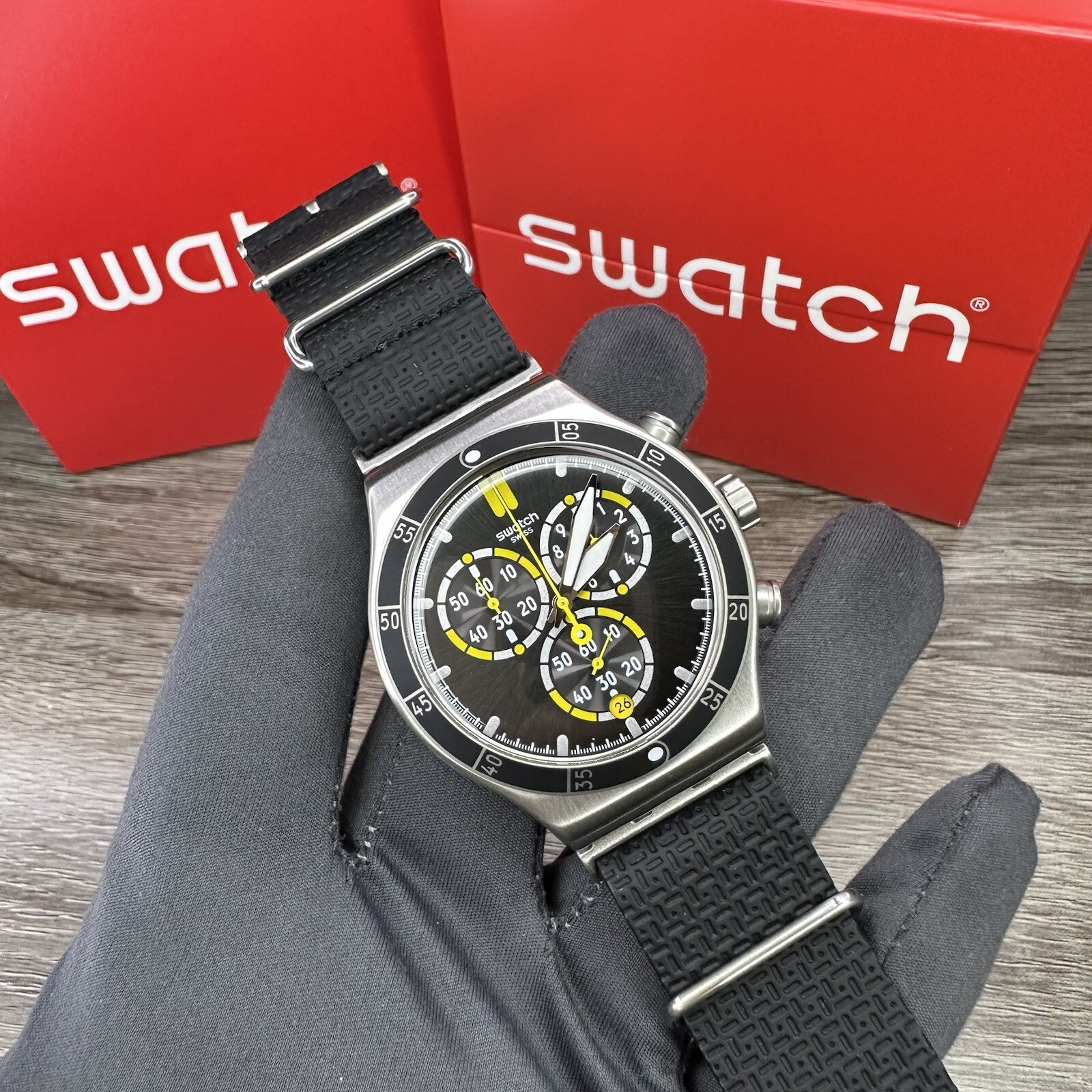 NEW✅LIMITED EDITION✅ Swatch Irony SKYBOND Chronograph Black Silicone Watch