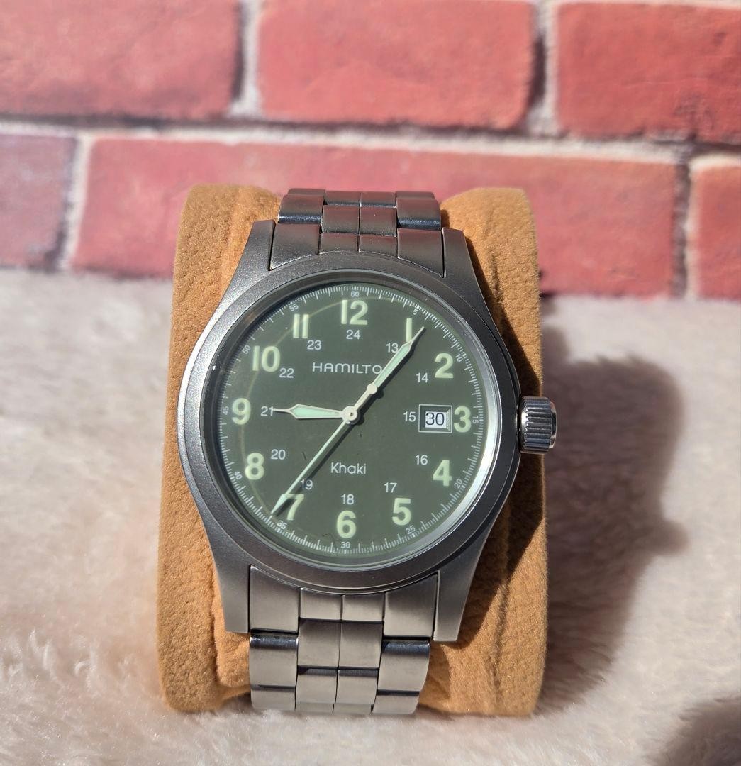 Hamilton Khaki Field Quartz Watch Olive Green Dial Date 42mm NATO Strap