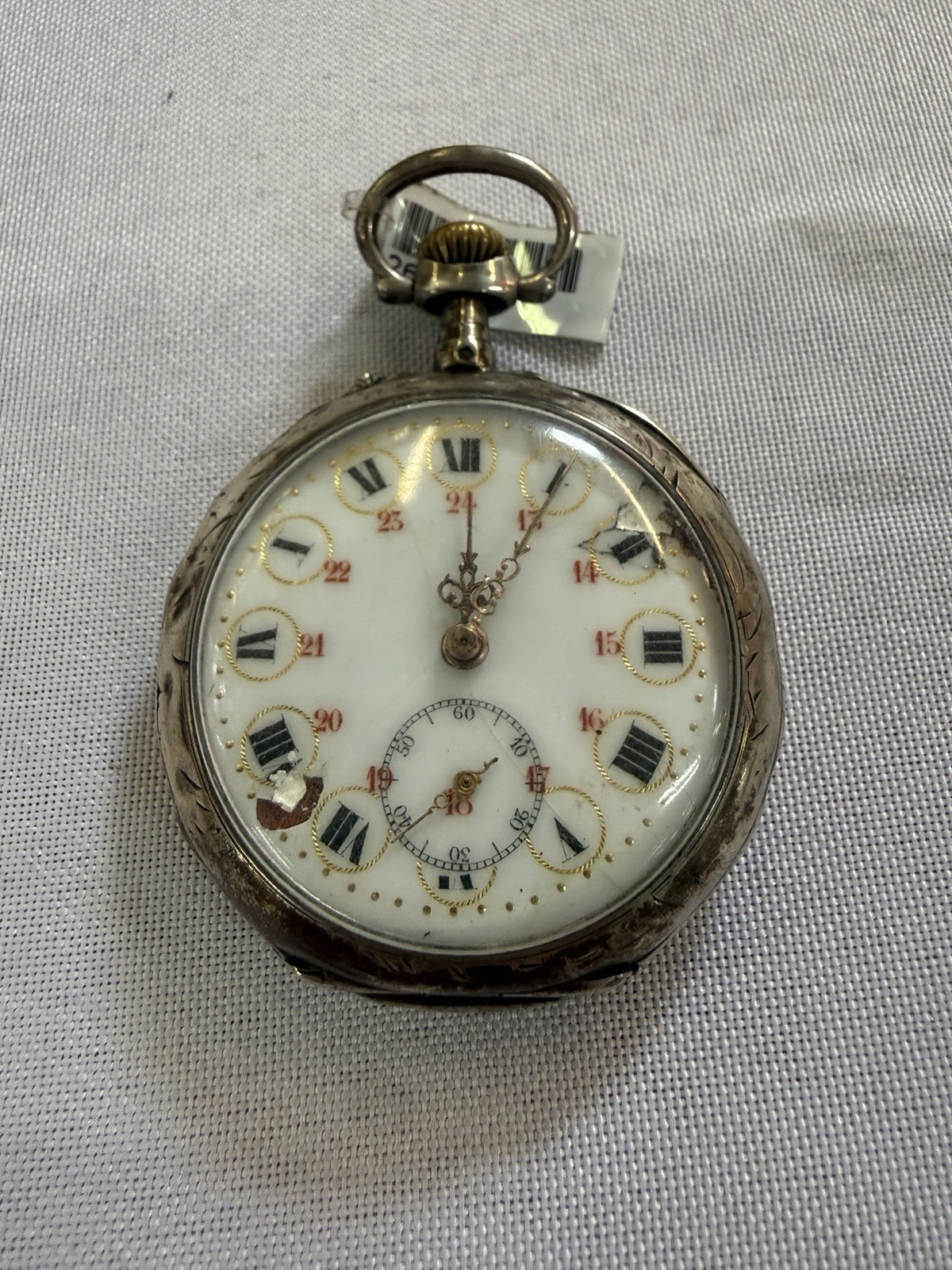 1905 French Medailles D’ Or Cylinder 10 Rubis Pocket Watch Sterling Silver