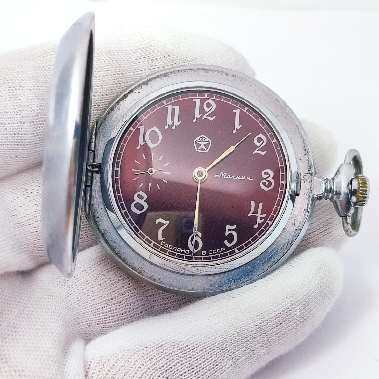 ⭐VINTAGE soviet pocket watch Molnia shell mechanical 3602 18jewels made in USSR*