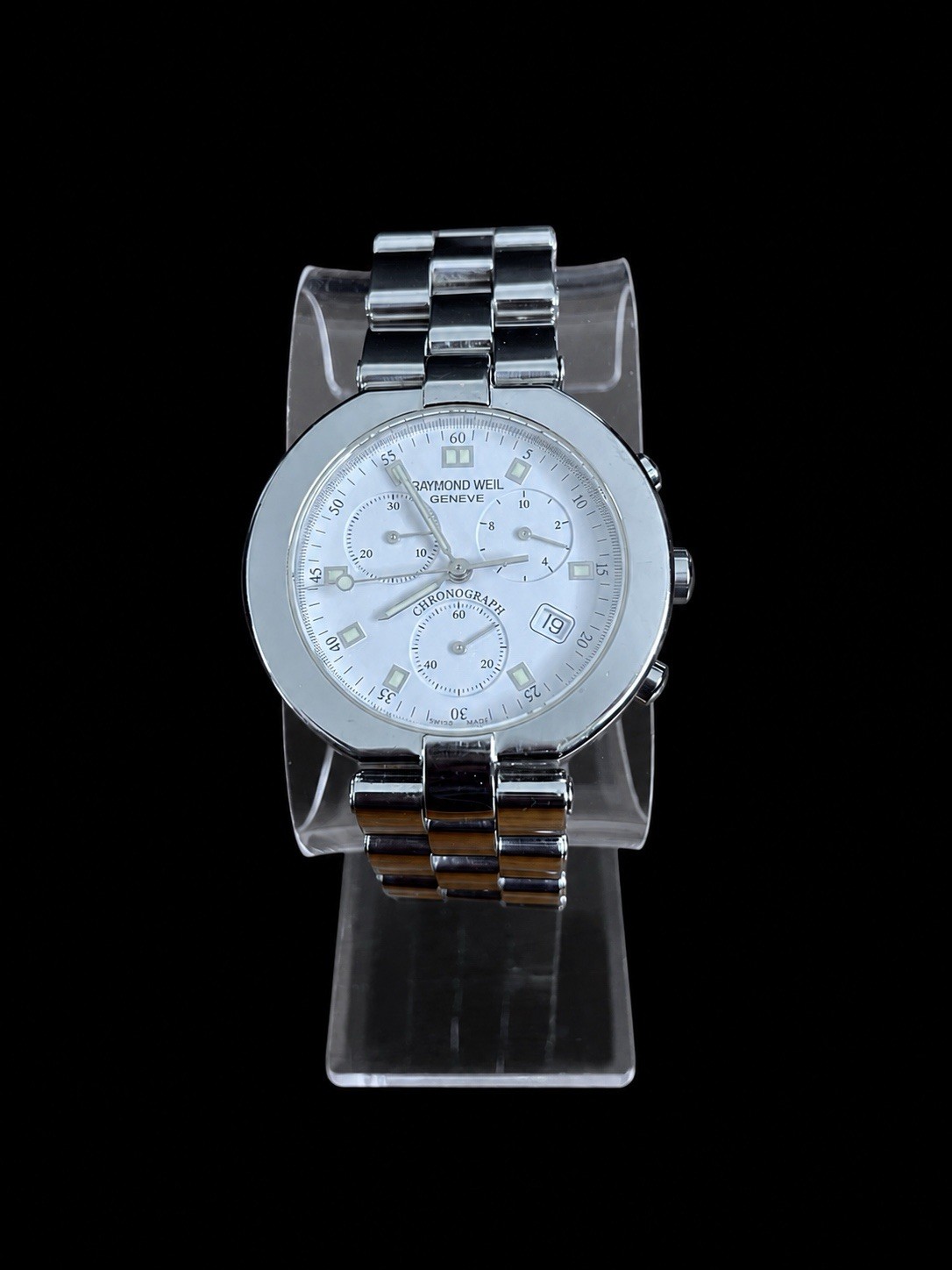 Raymond Weil Geneve Chronograph Stainless Steel Swiss Quartz Watch New Battery