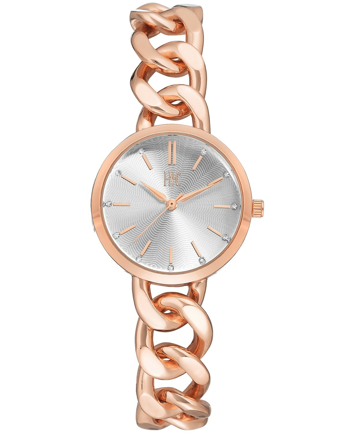 I.N.C. Women’s Rose Gold Tone Cuban Chain Crystal Dial Bracelet Watch 30mm NEW