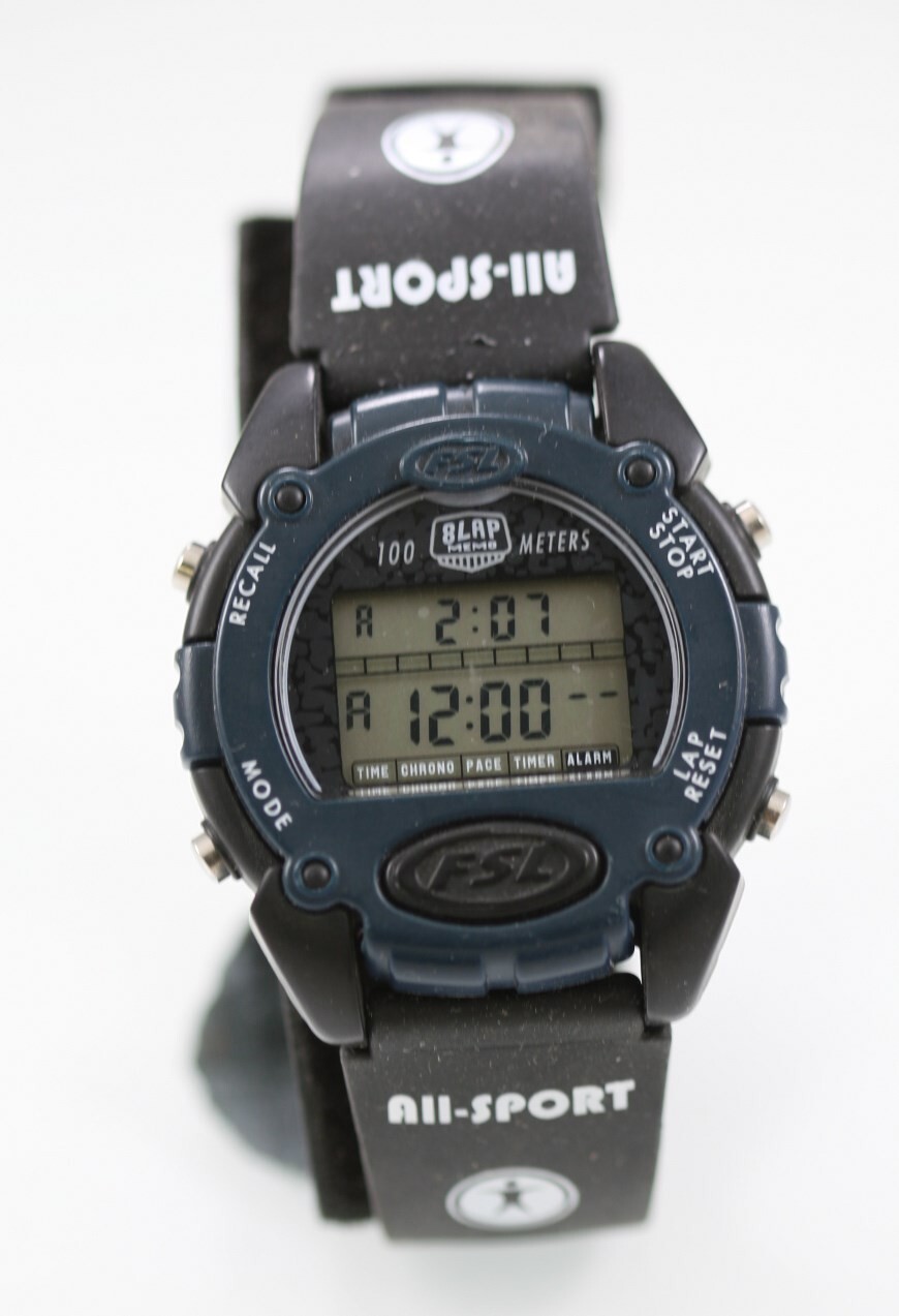Fossil Watch Men 8 Lap Blue Black Plastic 100m Chron Alarm Date Light Quartz