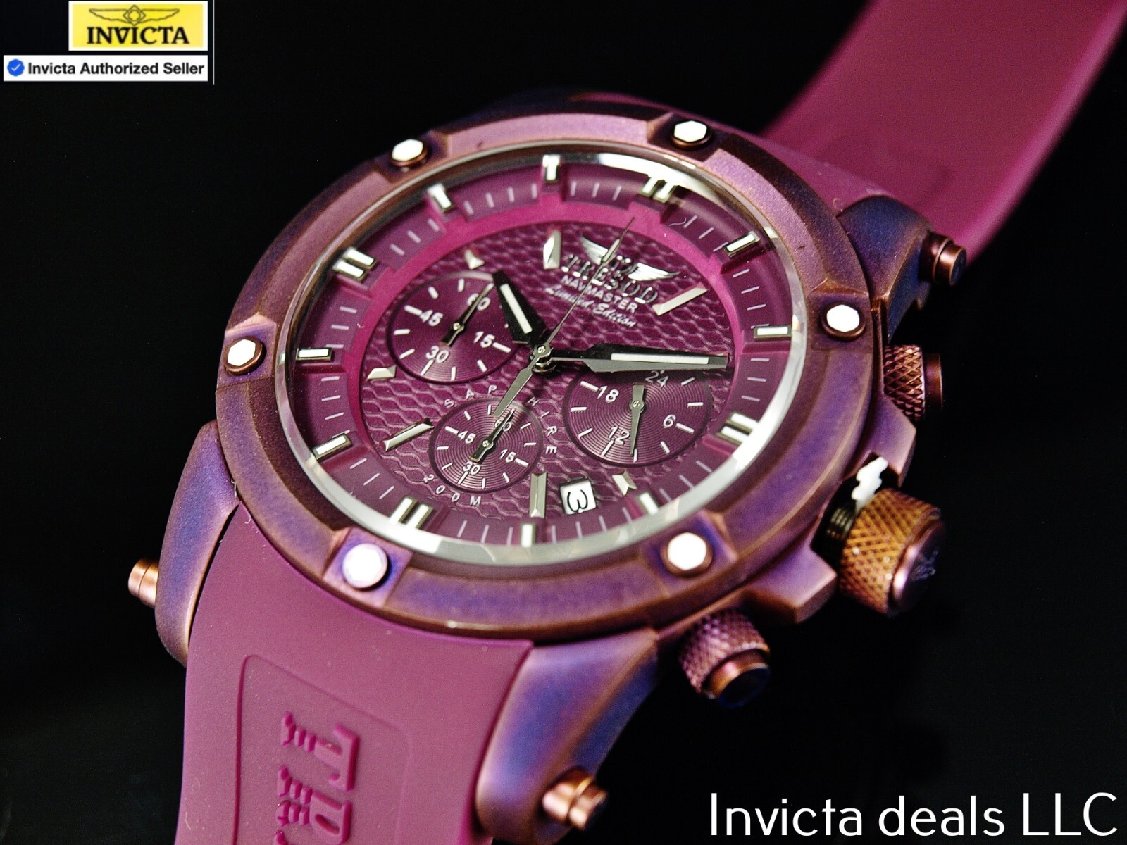 Tresod Men’s NAVMASTER Chrono SANDBLASTED Magenta Tone Sapphire Crystal SS Watch