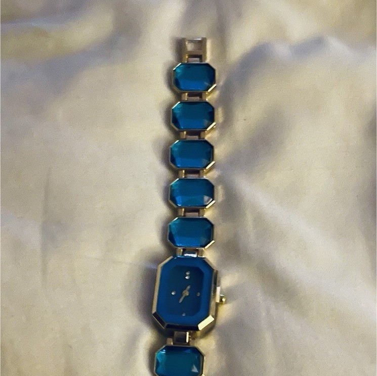 Blue Rectangle Analog Wristwatch Silver Case & Bezel Women’s Dress/Formal