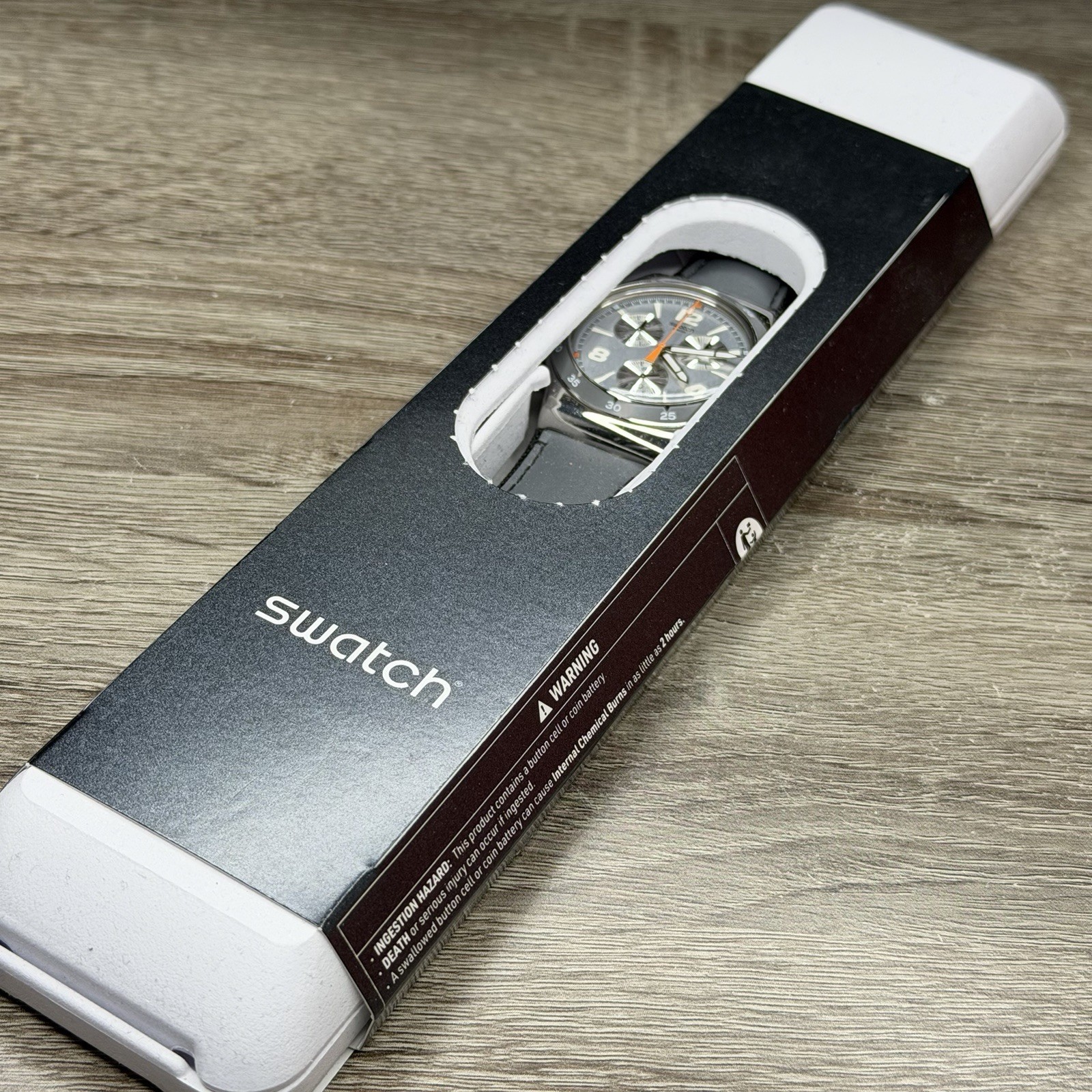 NEW✅ Swatch Irony LAST ROUND Chronograph Gray Leather Steel Men’s Watch YVS446