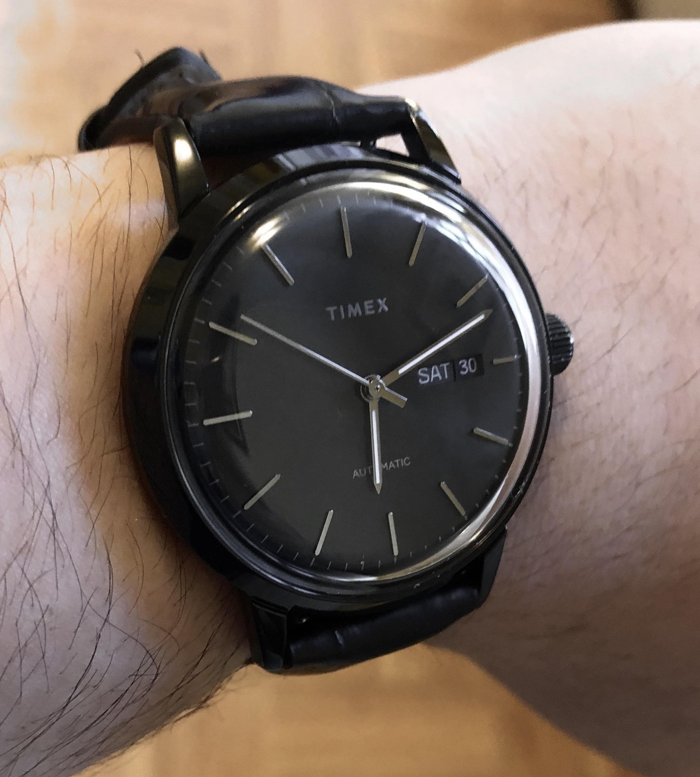 Timex Men’s Watch Marlin Automatic Black Dial Leather Strap Day-Date TWH6Z9010VQ
