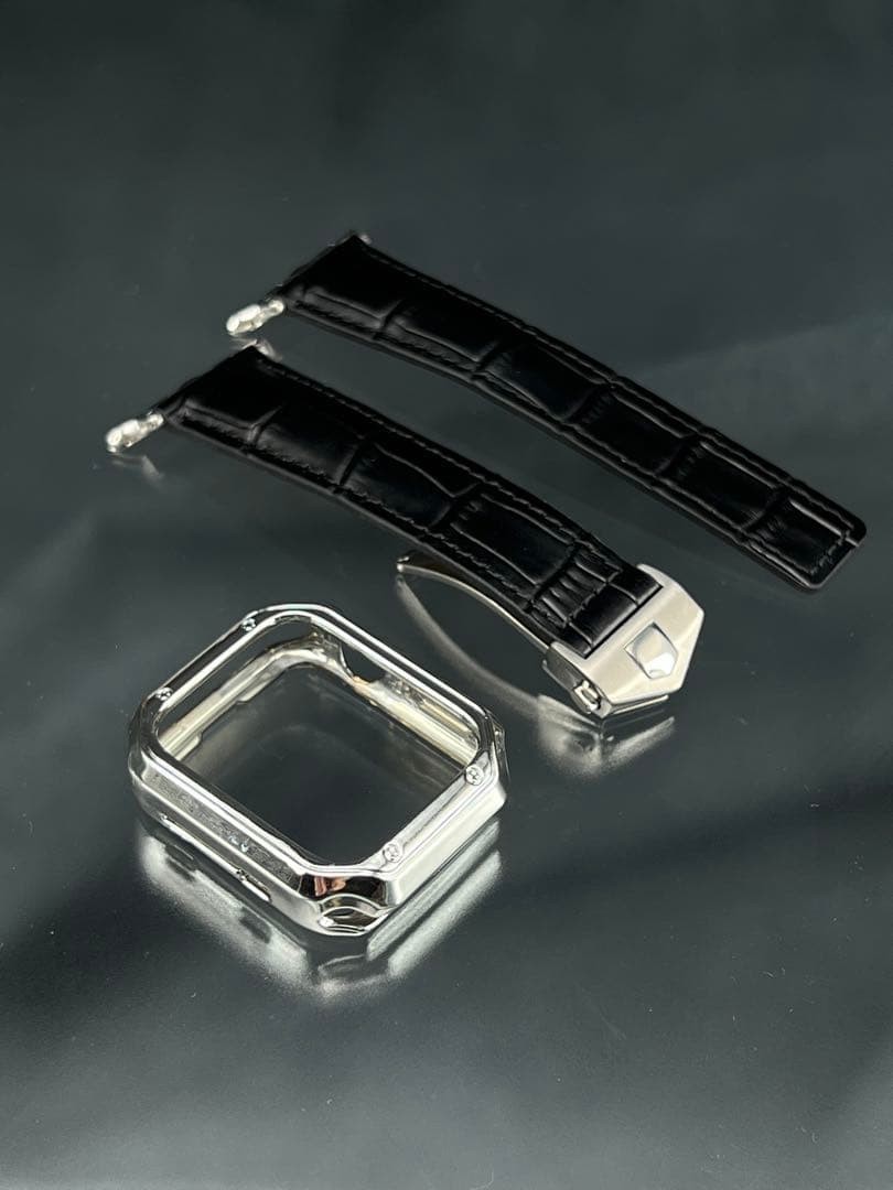 Apple Watch TPU Chrome Case Genuine Leather Belt Set