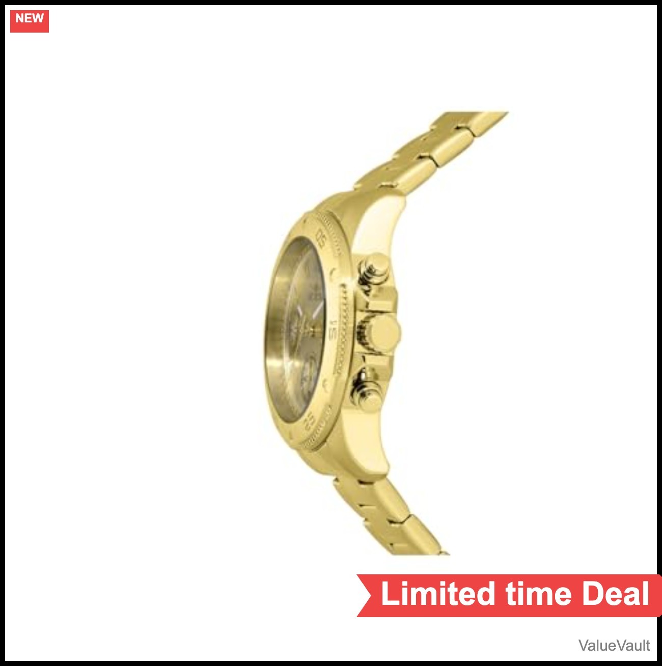 Women’s Quartz Watch 38mm Gold Dial Luminous Hands Stainless Steel 100m Water