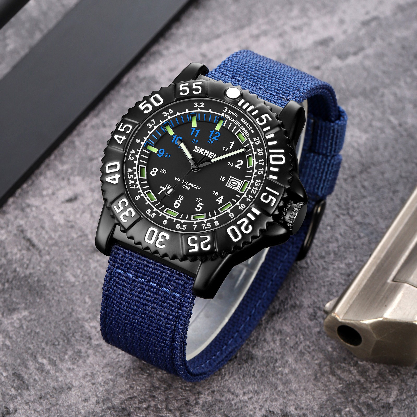 24-Hours Scale Men Military Tactical Nylon Band Sport Wrist Watch Luminous 3ATM