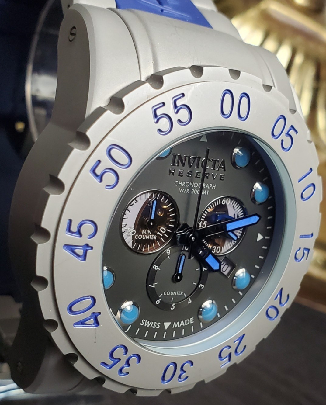 INVICTA RESERVE DIVER LEVIATHAN 0800 STAINLESS 200M 52mm MEN’S WATCH GRAY BLUE
