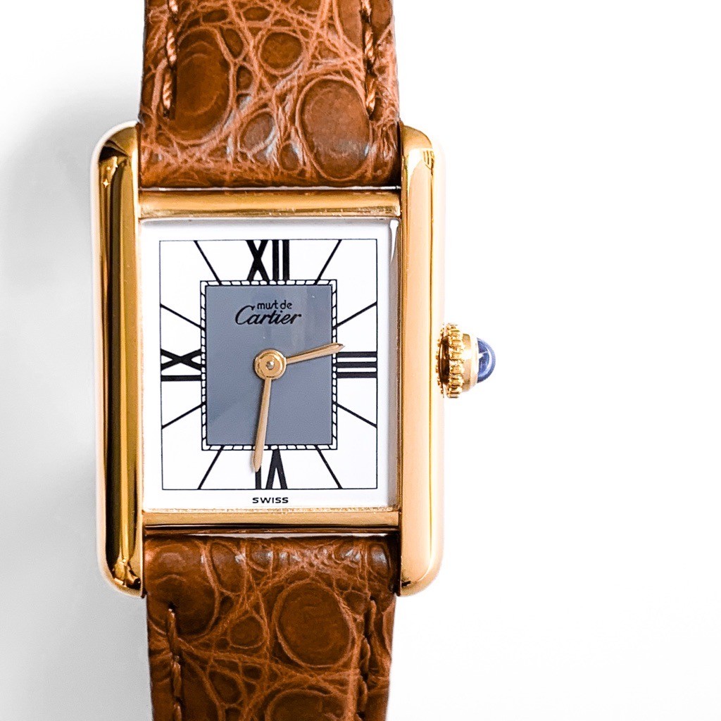 CARTIER Must Tank SM, Center Gray Roman Dial, Gold Women Watches Watch