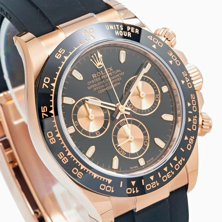 Rolex Cosmograph Daytona Rose Gold 40mm Black Dial Black Rubber Strap
