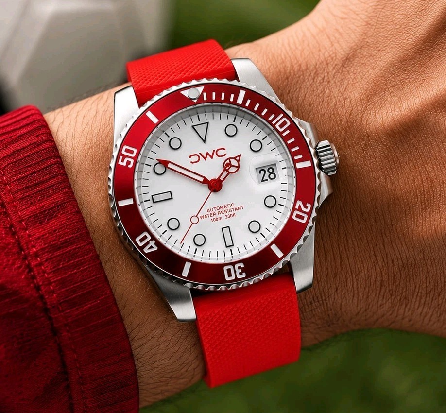 England St George Automatic Divers Watch Football Red Silicone Strap UK Sapphire