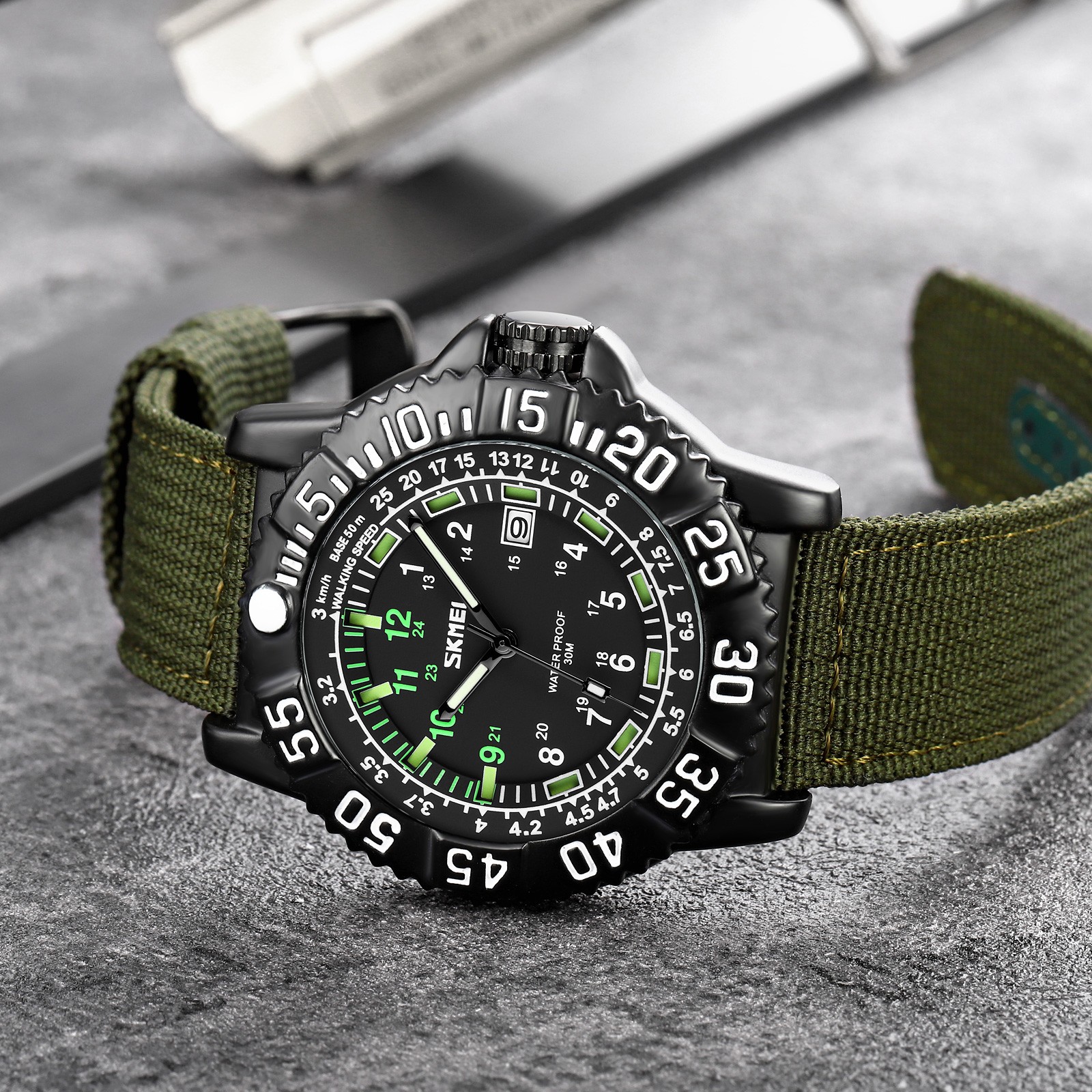 24-Hours Scale Men Military Tactical Nylon Band Sport Wrist Watch Luminous 3ATM